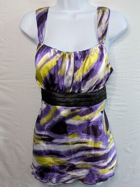 IZ BYER Juniors Large Satin Camisole Y2K Mcbling Clubwear Abstract Watercolor